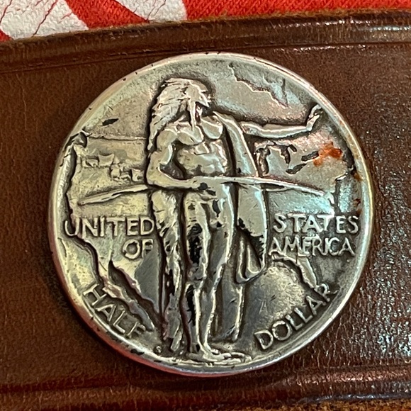 Changeable Eagle Buckle Belt with Silver Coins Handmade Brown Leather - Picture 2 of 13